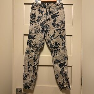 H&M Cotton Jogger Hawaiian Tropical Jungle Palm Print Graphic Pull On Drawstring